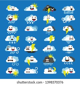 Set of Cloud Icons with Cartoon faces expressions vector