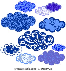 Set of cloud icons. Collection of design elements vintage set isolated on White background. Vector illustration