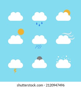 Set of cloud icons with flat design to indicate weather conditions