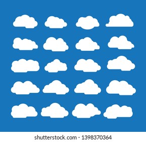 Set of Cloud Icons isolated on blue background