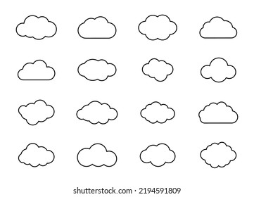 Set of cloud icons. Line clouds collection. Cloudy silhouettes in varios shapes. Vector illustration.