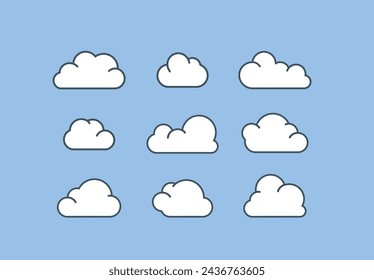 Conjunto de iconos de nube en estilo plano moderno aislado sobre fondo azul.