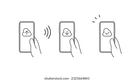 Set of cloud icons on a hand-held smartphone