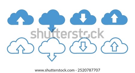 Set of cloud icons on a white background. download and upload icon cloud.