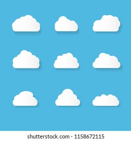 Set of Cloud Icons in trendy flat style isolated on blue background. Cloud symbol for your web site design, logo, app, Vector illustration