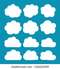 Set of Cloud Icons in trendy flat style isolated on blue background. Cloud symbol for your web site design, logo, app, UI. Vector illustration.