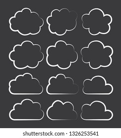 Set of Cloud Icons in trendy flat style isolated on blue background. Cloud symbol for your web site design, logo, app, UI. Vector illustration.