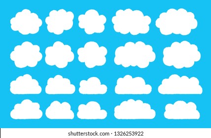 Set of Cloud Icons in trendy flat style isolated on blue background. Cloud symbol for your web site design, logo, app, UI. Vector illustration.