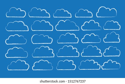 Set of Cloud Icons in trendy flat style isolated on blue background. Cloud symbol   Vector illustration.