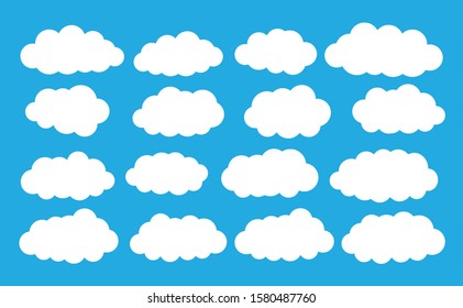 Set of Cloud Icons in trendy flat style isolated on blue background. Cloud symbol   Vector illustration.