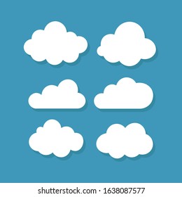 Set of Cloud Icons in trendy flat style isolated on blue background. Cloud symbol for your web site design, logo, app, UI. Cloudscape in blue sky, white cloud illustration. Vector illustration. 