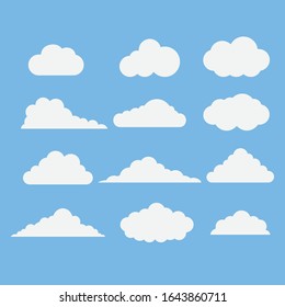 Set of Cloud Icons in trendy flat style isolated on blue background.