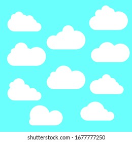 Set of Cloud Icons in trendy flat style isolated on blue background. Cloud symbol for your web site design, logo, app, UI. Vector illustration.