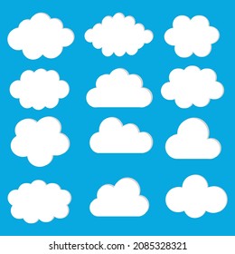 Set of Cloud Icons in trendy flat style isolated on blue background. Cloud symbol for your web site design, logo, app, UI. Vector illustration, EPS10.