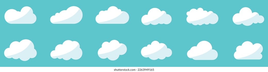 Conjunto de Iconos de Nube de estilo moderno y plano aislado en el fondo azul. Símbolo de nube para el diseño de tu sitio web, logotipo, aplicación, interfaz de usuario. Ilustración del vector, EPS10.