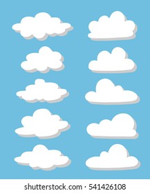 Set of cloud Icons. Trendy flat style isolated on blue background. Vector illustration.