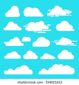 Set of cloud icons in trendy flat style isolated on blue background. Overcast symbol for your web site design, logo. 