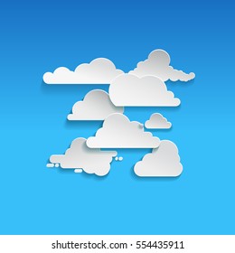 Set of cloud icons in trendy flat style isolated on blue background. Overcast symbol for your website design, logo.