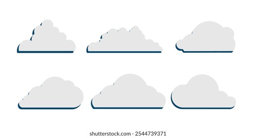 Conjunto de ícones da nuvem em várias formas. Símbolos meteorológicos simples para interface ou design gráfico.