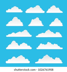 Set of Cloud isolated on blue background. Vector stock illustration