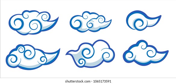 Set Of Cloud Japan And China Style Vector