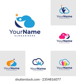 set of Cloud Leader logo design Template. Cloud People logo vector illustration.