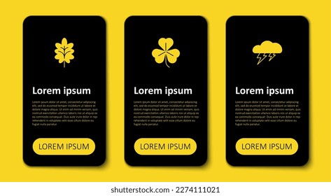 Set Cloud and lightning, Clover and Leaf. Business infographic template. Vector
