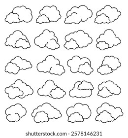 Set of cloud line art vector	