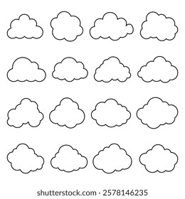 Set of cloud line art vector	