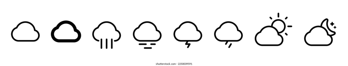 Set of Cloud line shapes, thin line design vector illustration