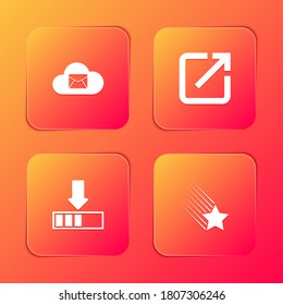Set Cloud mail server, Open in new window, Loading and Falling star icon. Vector.