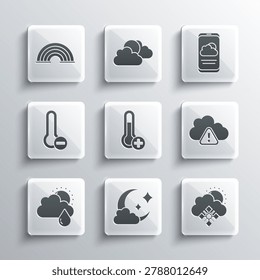 Set Cloud with moon, snow and sun, Storm warning, Meteorology thermometer, rain, Rainbow and Weather forecast icon. Vector