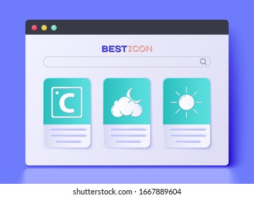 Set Cloud with moon and stars, Celsius and Sun icon. Vector