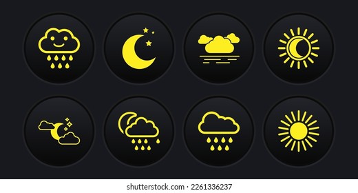 Set Cloud with moon and stars, Eclipse of the sun, rain, Moon, Sun and  icon. Vector