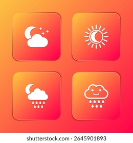 Coloque Nuvem com lua e estrelas, Eclipse do sol, chuva e ícone. Vetor
