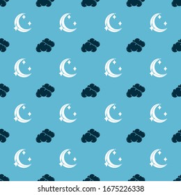 Set Cloud and Moon and stars on seamless pattern. Vector