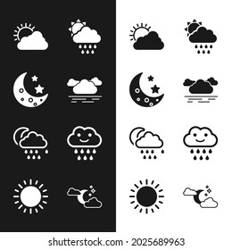 Set Cloud, Moon and stars, Sun cloud weather, with rain sun, moon,  and  icon. Vector