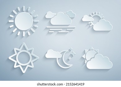 Set Cloud with moon and stars, Sun cloud weather, and icon. Vector