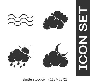 Set Cloud with moon and stars, Waves, Cloud with rain and sun and Cloud icon. Vector