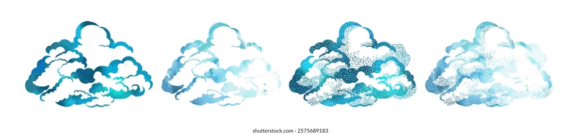 set of cloud objects. hand drawn. Not AI, Vector illustration.