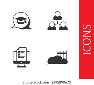 Set Cloud or online library, Graduation cap speech bubble, Online quiz, test, survey and class icon. Vector