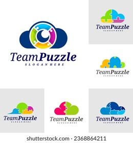 Set of Cloud Puzzle logo design vector template, Vector label of puzzle, illustration, Creative icon, design concept