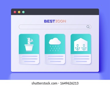 Ponga Nube con lluvia, Cactus y suculento en la olla y hogar invernadero y plantas icono. Vector