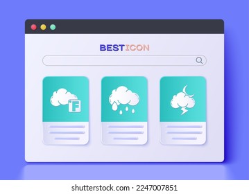 Set Cloud with rain, Fahrenheit and cloud and Storm icon. Vector