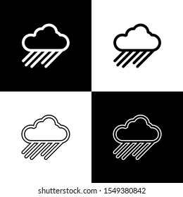 Set Cloud with rain icon isolated on black and white background. Rain cloud precipitation with rain drops.  Vector Illustration