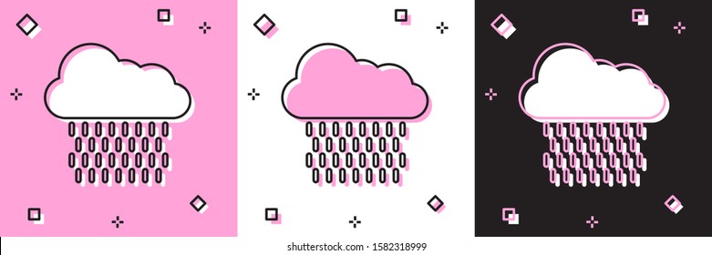 Set Cloud with rain icon isolated on pink and white, black background. Rain cloud precipitation with rain drops.  Vector Illustration