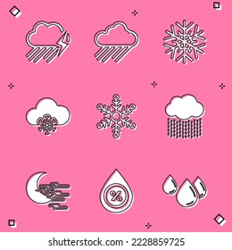 Set Cloud with rain and lightning, Snowflake, snow, and icon. Vector