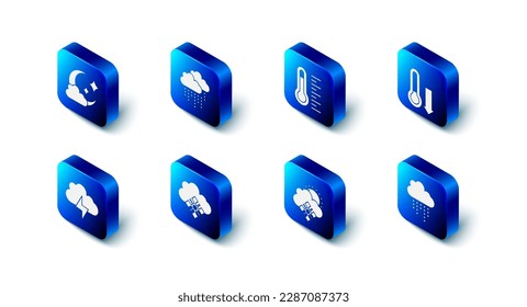 Set Cloud with rain, Meteorology thermometer, snow and sun, Storm and moon icon. Vector