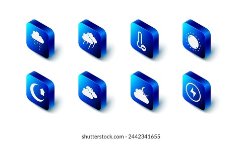 Set Cloud with rain, Meteorology thermometer, Sun, Lightning bolt, moon, and cloud weather, Moon and  icon. Vector