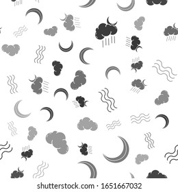 Set Cloud with rain and moon, Moon and stars, Waves and Cloud on seamless pattern. Vector